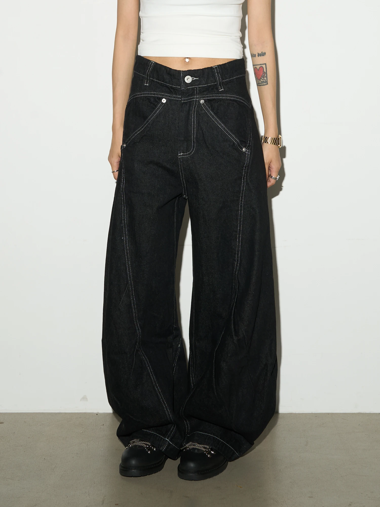 

Джинсы MICHINNYON свободного кроя с широкими штанинами, унисекс, с высокой талией, на молнии, из черного денима, в ретро-стиле, с 3D-эффектом, многофункциональные