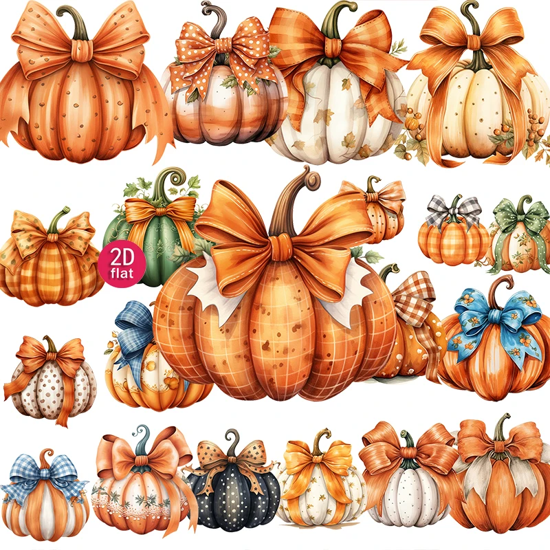 20pcs 2D flat, Autumn Retro Watercolor Pumpkin Stickers, Bow DIY Decor, Suitable for diaries and DIY scrapbook stickers