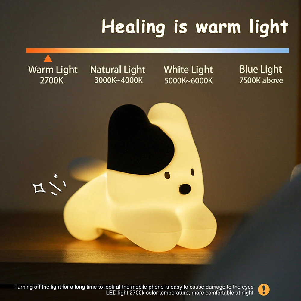 Silicone Cat Dog Night Light USB Rechargeable Nursery Sleeping Lamp Kawaii Cat Animal Night Lights for Kids Bedside Decoration