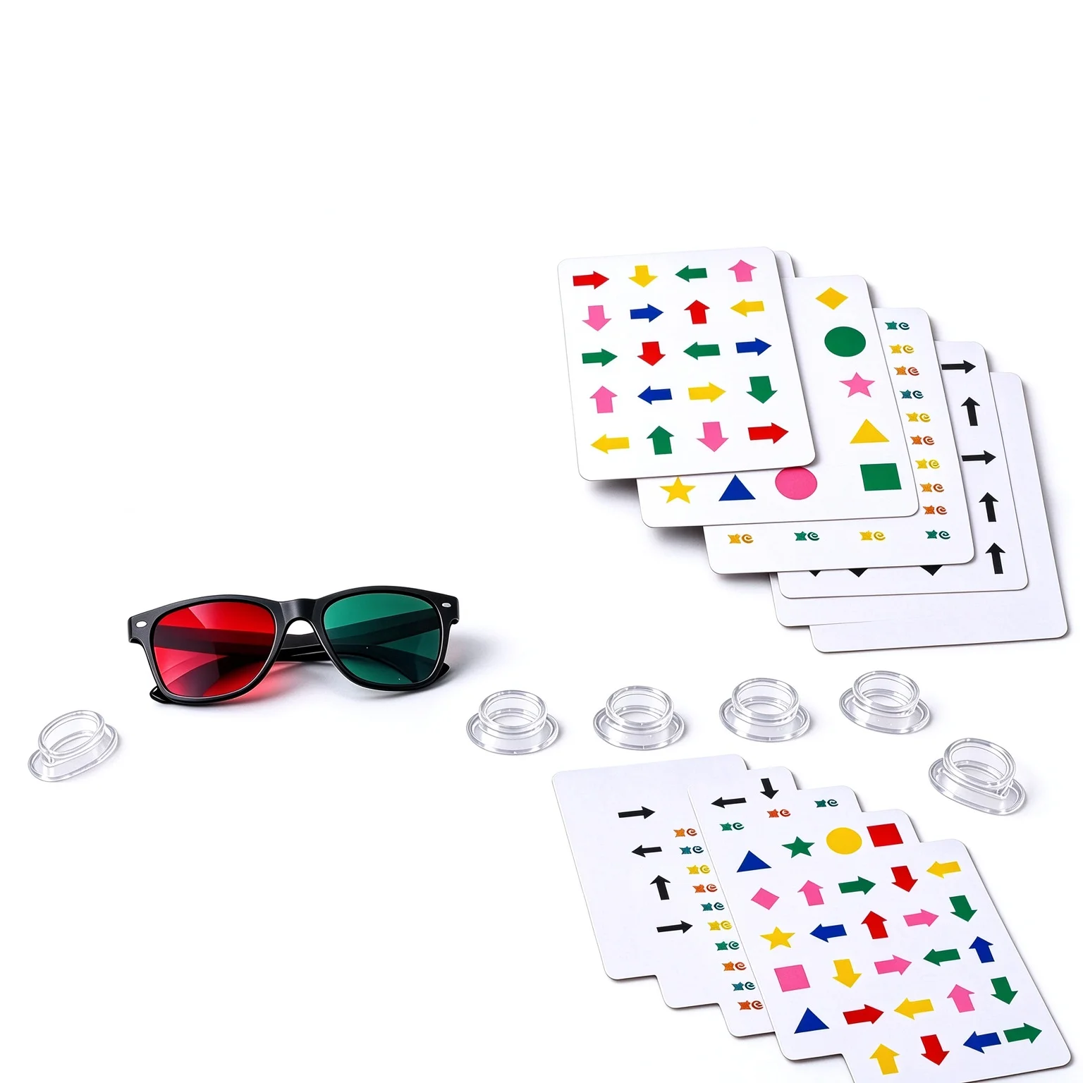 `Visual Tracking Training Cards Set with Red Green Glasses and Hanging Rings, Eye Movement Vision Therapy Accessories`