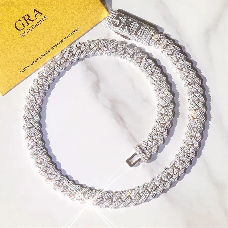 

Pass Diamond Test Cuban Link Chain Hip Hop 925 Sterling Silver 15mm Vvs Moissanite Diamond Ice Out Cuban Chain Necklace