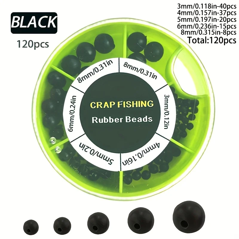 120-teiliges Set mit Angelgummiperlen, 3 mm - 8 mm Gummiperlen, Angelstopperperlen für Chod Rig/Helicopter Rig, Angelzubehör – Detail 3