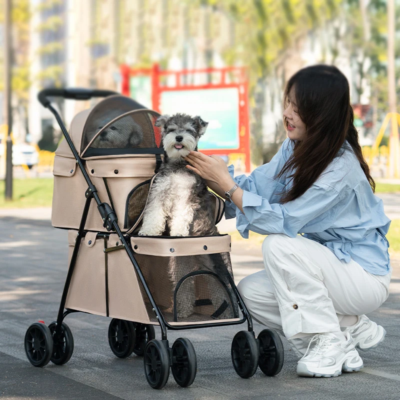 

NEW Double Deck Pet Stroller Portable Folding Dog and Cat Small Pet Outdoor Stroller Pet Cart