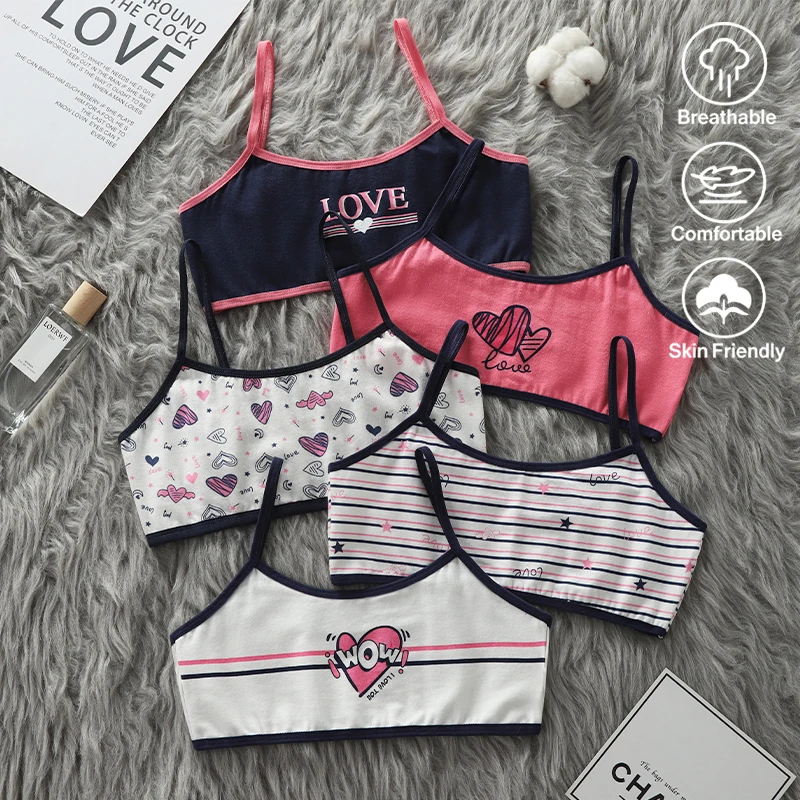 Girls' Underwear, Developmental Stage Children's Strappy Tank Tops, Racerback Cotton School Uniforms for Primary School Girls, O