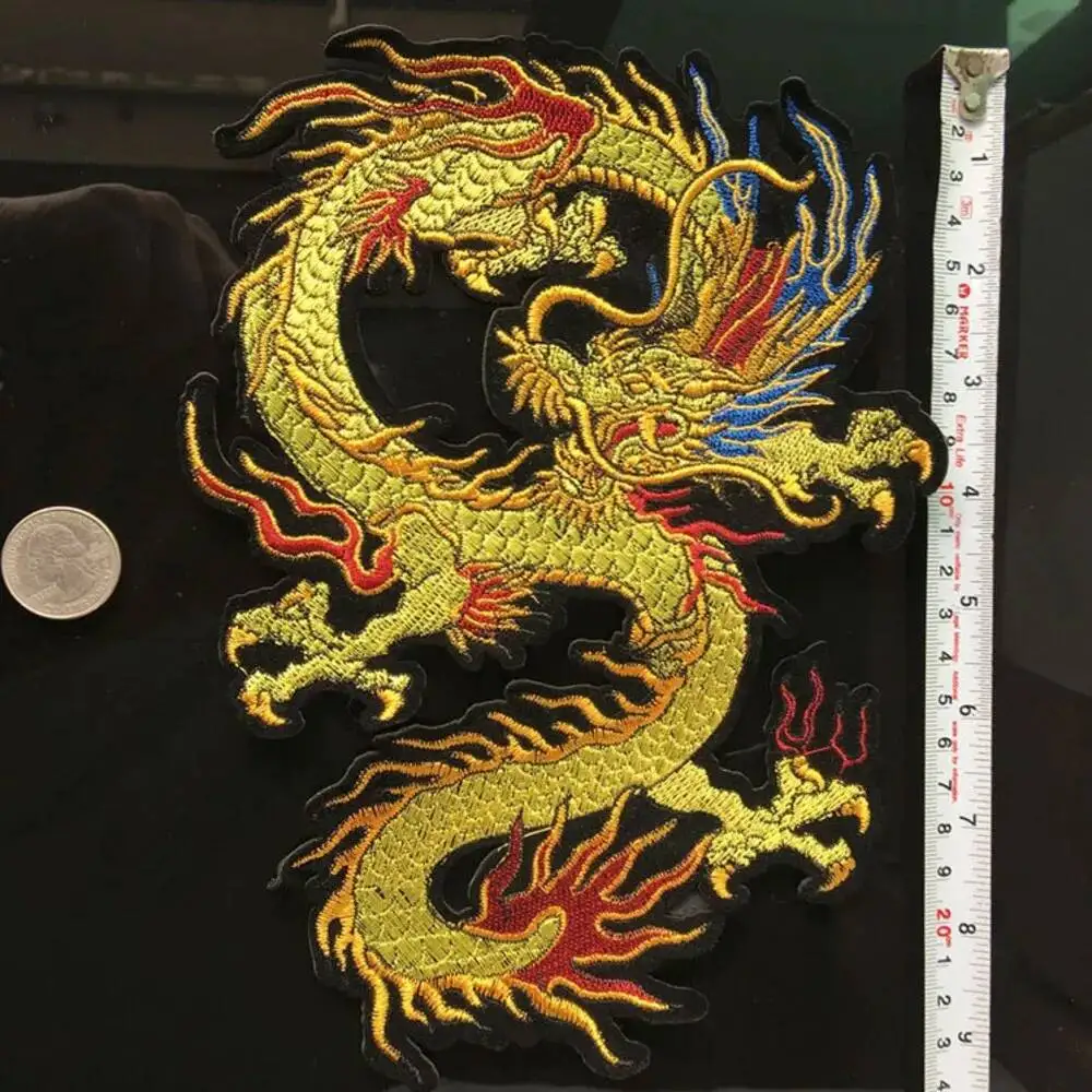 Fine Gold Embroidery Chinese Dragon Patches For Clothing Iron On Sticker Patches Sewing Accessories Clothes Jeans Decoration
