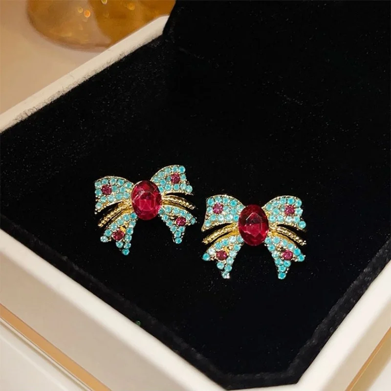 الفاخرة خمر كريستال القوس وأقراط للنساء رائعة موضة حجر الراين Bowknot أقراط مكتب مجوهرات الحفلات سيدة هدية