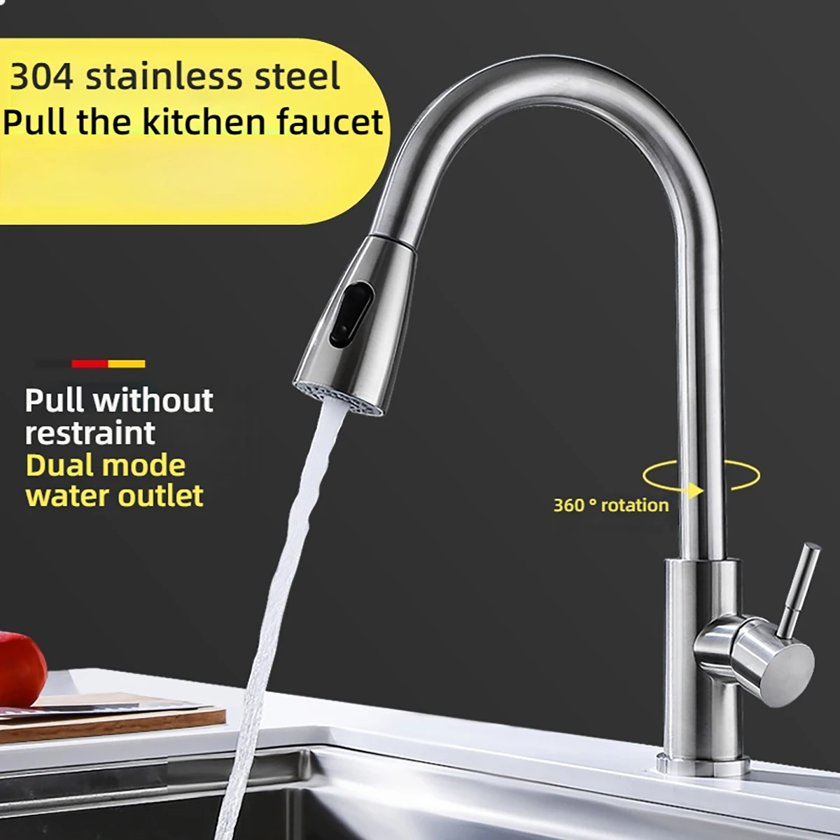 Gold Pull-out Kitchen Faucet Stainless Steel, Extendable Sink Faucet with 360° Rotation, Water Faucet for Kitchen
