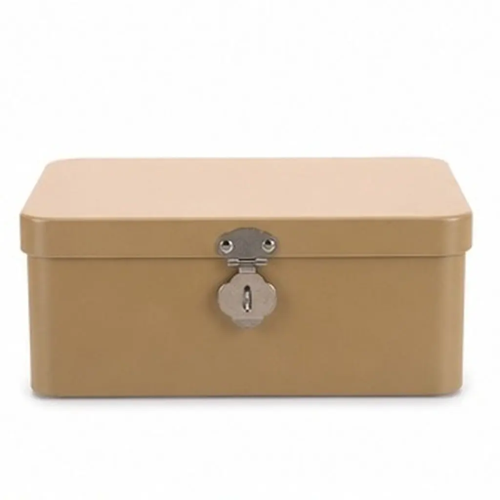 Tinplate Storage Box Desktop Organizer Retro Lockable Box Gold Letter Paper Container with Key 6.9x5.1x3in Vintage Metal