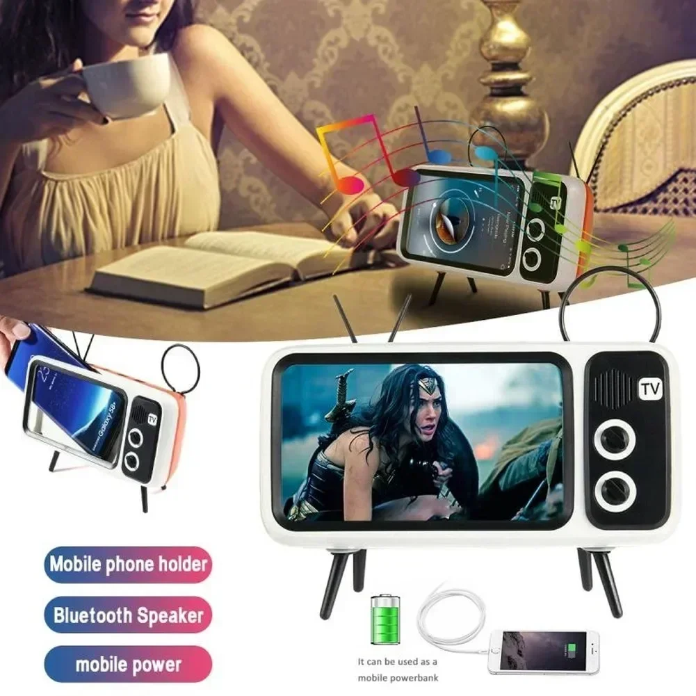 3 In 1  Phone Holder Stand Mini Portable Bluetooth Speaker Retro Photo Frame Gift Wireless Peaker Retro TV  Bass Speaker Mobile