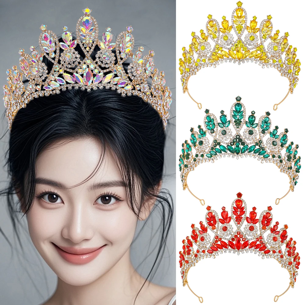 ​ تيارا زفاف من حجر الراين الملكي الملكي وغطاء رأس للولائم الكريستالية للسيدات ​ إكسسوار شعر تاج الزفاف لحفلات المهرجانات للنساء