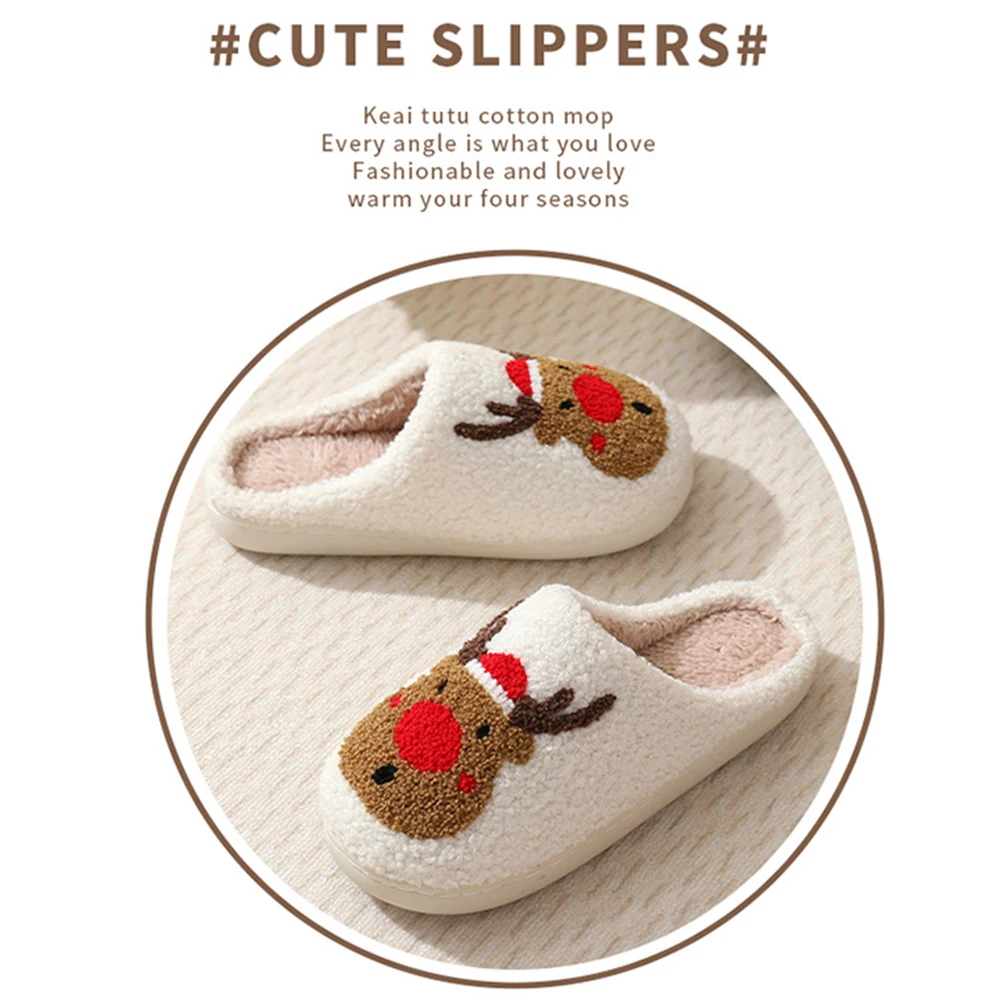Christmas Deer Slippers Women Men Indoor Warm Slipper Slip-On Comfy House Slippers Bedroom Slipper for Winter for Christmas Gift - Image 3
