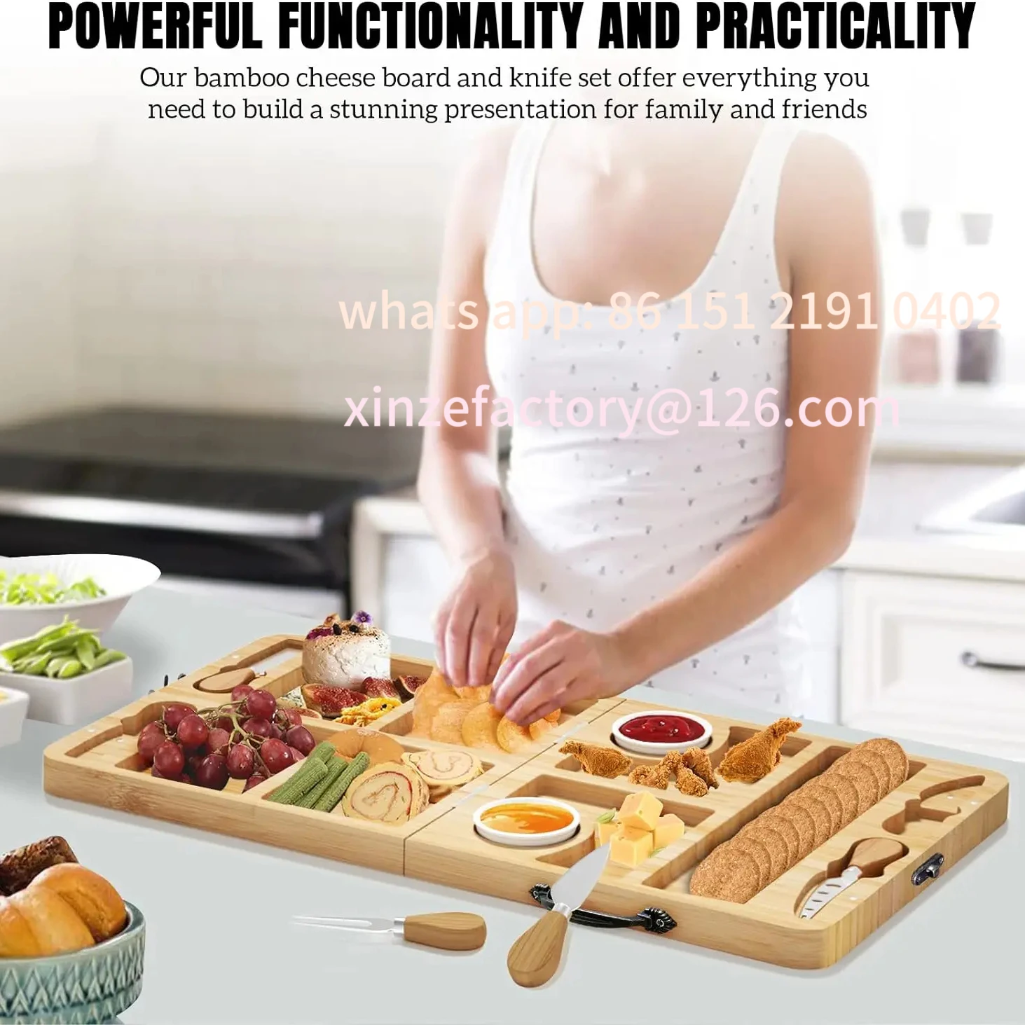 Customizable Foldable Portable Bamboo Cheese Board Set with Travel Deli Tray Gifts Magnetic Knife