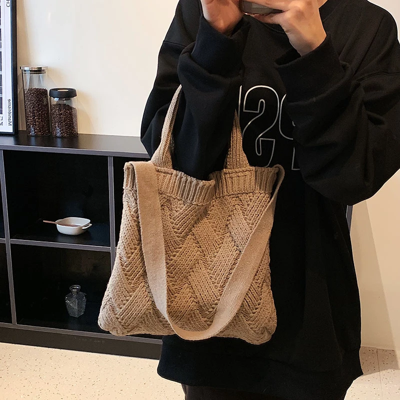 

Twist Knitted Bag Vintage Braid Shoulder Bags For Woman 2023 Big Shopper Eco Bag Korean Style Handbag Y2K Crochet Rope Bag Book