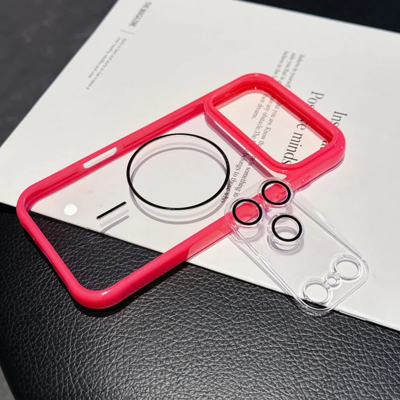 เคสใสอะคริลิกสำหรับ iPhone 17 Pro Max บาง ดีไซน์วงกลม แม่เหล็กดูดติด รุ่น 16/15 สองสี ป้องกันการตก ป้องกันการลื่น