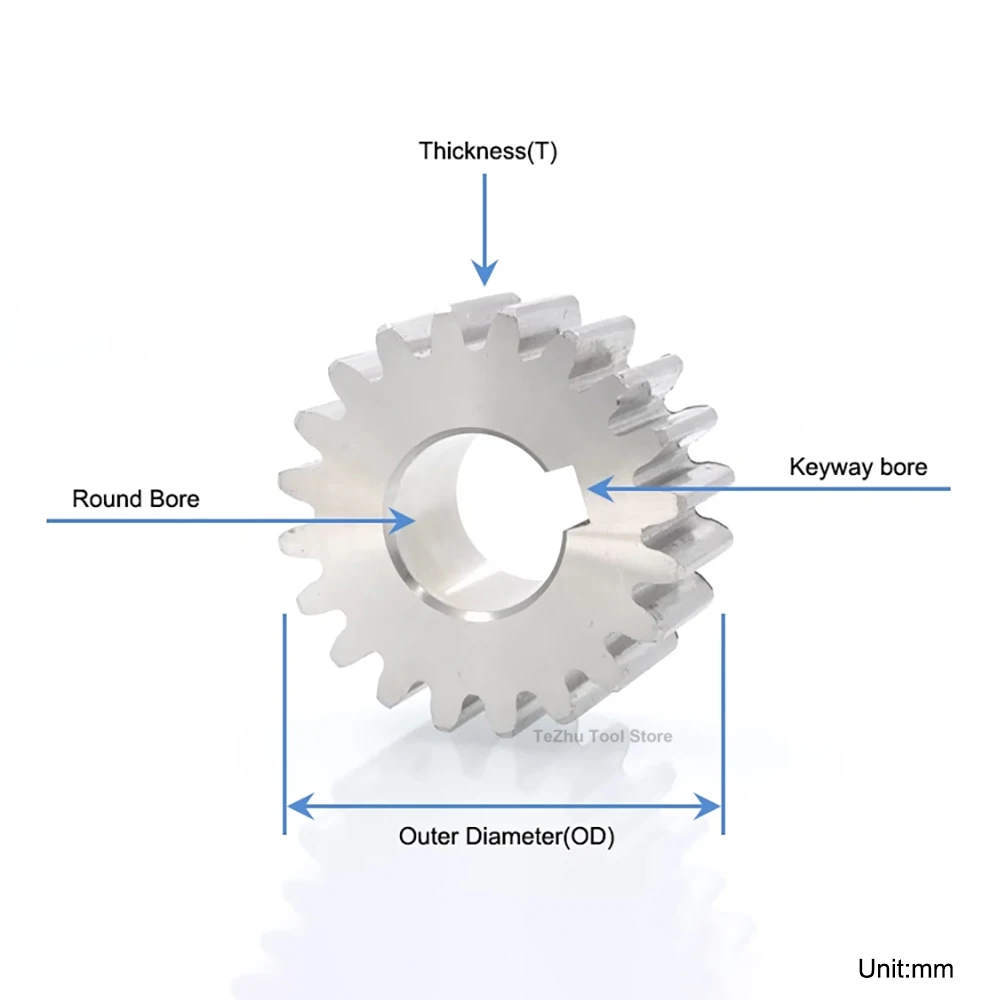 1PCS 1.5M Pinion Spur Gear 12T-30T Transmission Cylindrical Gear 304 Stainless Steel 1.5 Modulus 12 Teeth-30 Teeth