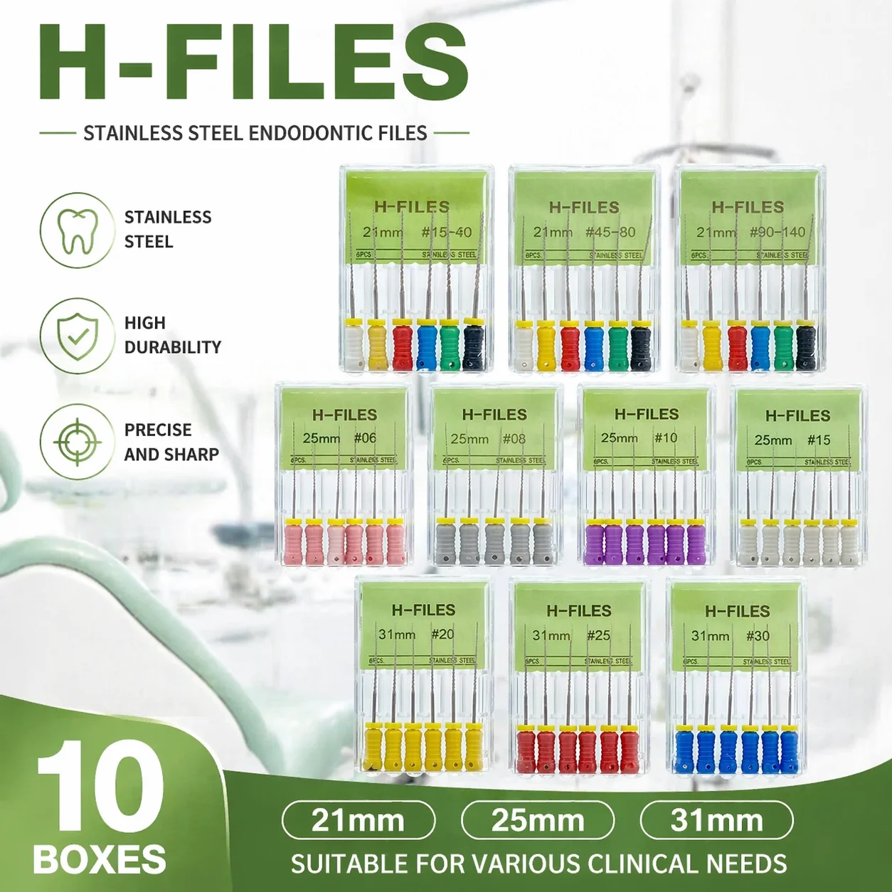 

10Pack Dental Hand Use H Files 21cm 25mm 31mm Stainless Steel Endodontic Root Canal File Dental Dentistry Treatment Tools