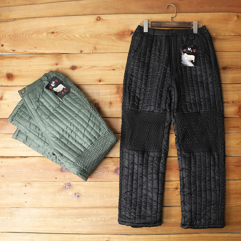Warm Wool Cotton Pants High Waist Men's Casual Workwear Trousers Retro Style Elastic Waist Large Size Business Casual