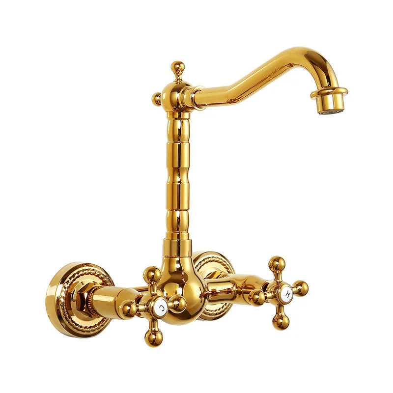

Antique all-copper in-wall hot and cold basin faucet wall-mounted wall-mounted household double handle balcony washbasin faucet