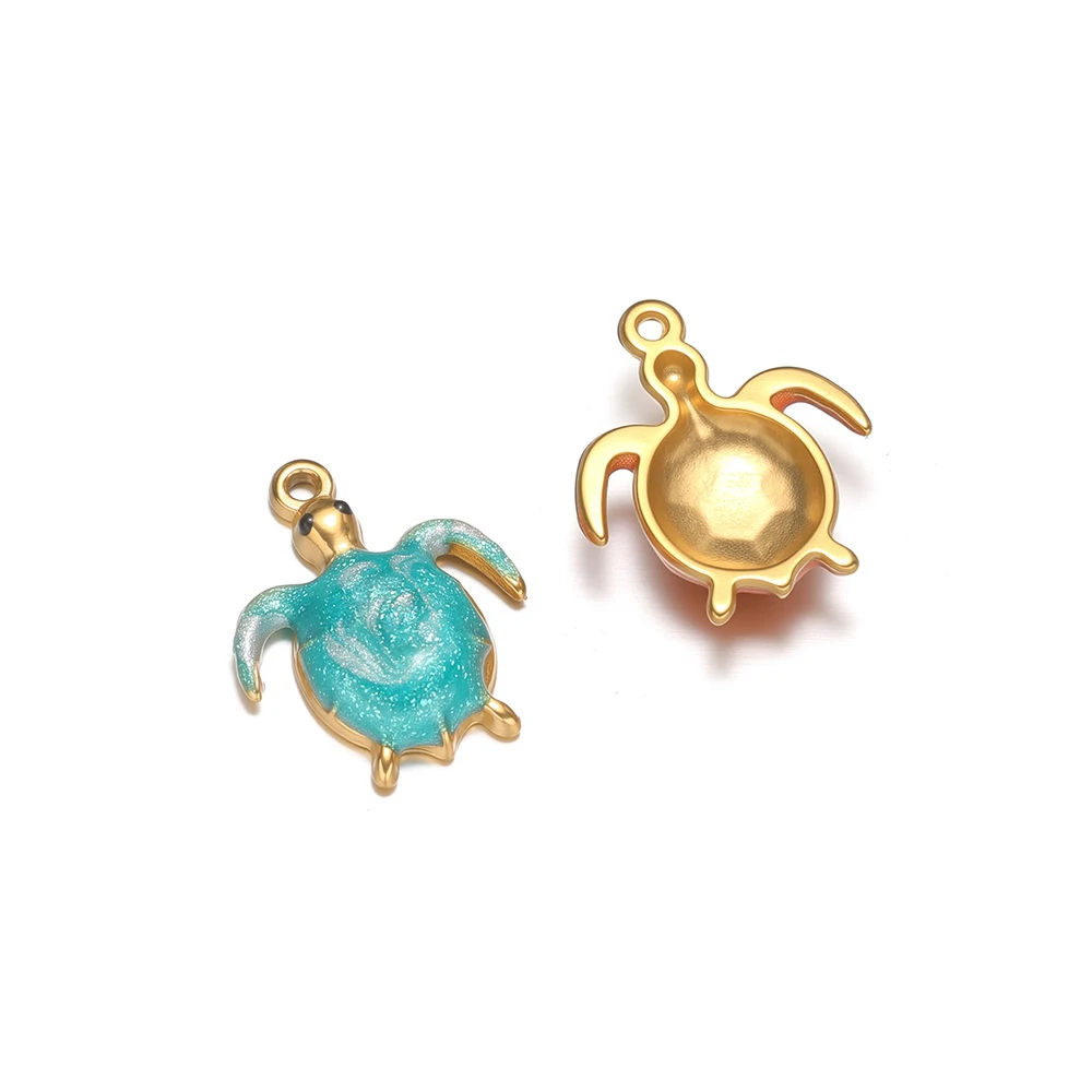 5Pcs Stainless Steel Enamel Small Sea Turtle Charms Necklaces Pendants for DIY Women Jewelry Children Bracelets Earrings Making