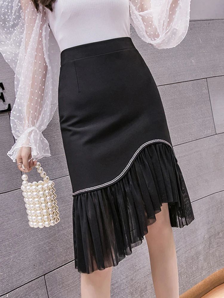 

Summer Elegant Irregular Solid ColorChiffon High Waist Skirt Women Clothing Fashion Patchwork Slim Mid Length Skirt Femme Sexy