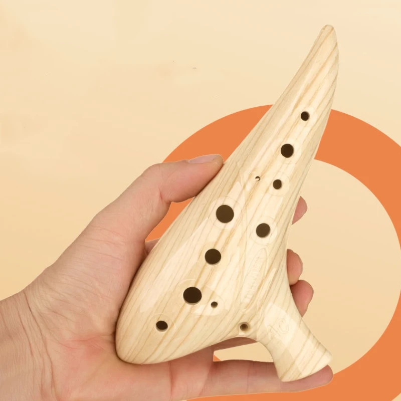 12 Holes Ocarina Flute Wood Grain ABS Material Alto AC Key Gentle and Soft Voice Ocrina Musical Instrument for Students or Begin