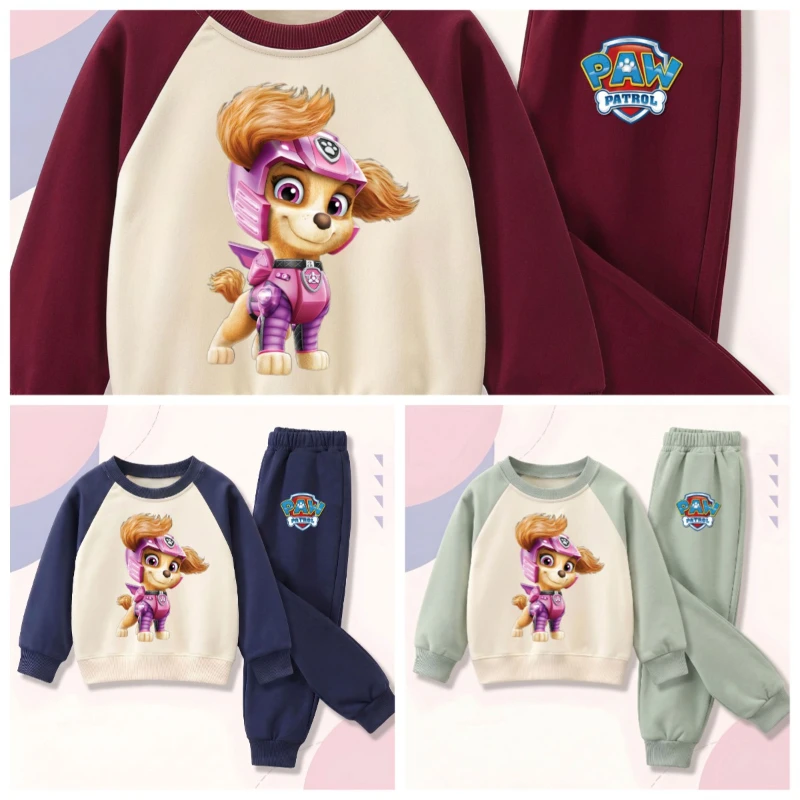 2026 New Paw Patrol Kids Raglan Sweatshirt 2‑Piece Set, Color Block Cartoon Tracksuit for Boys Girls Spring Autumn