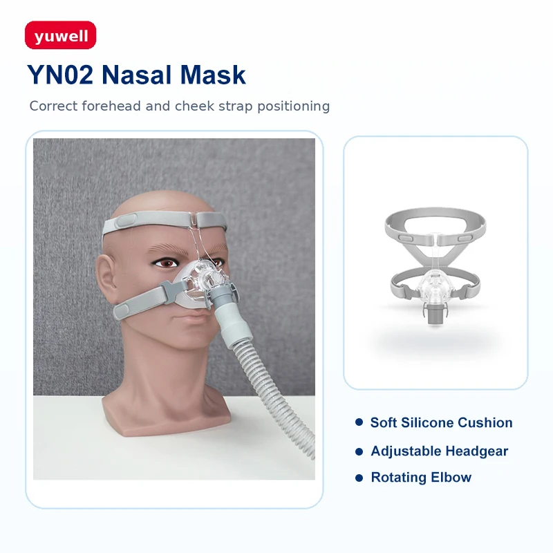 yuwell-鼻マスク-cpapマスク、睡眠時無呼吸症候群用鼻マスク、いびき防止マスク、ヘッドギアとシリコン製クッション付き、自動cpap装置用。