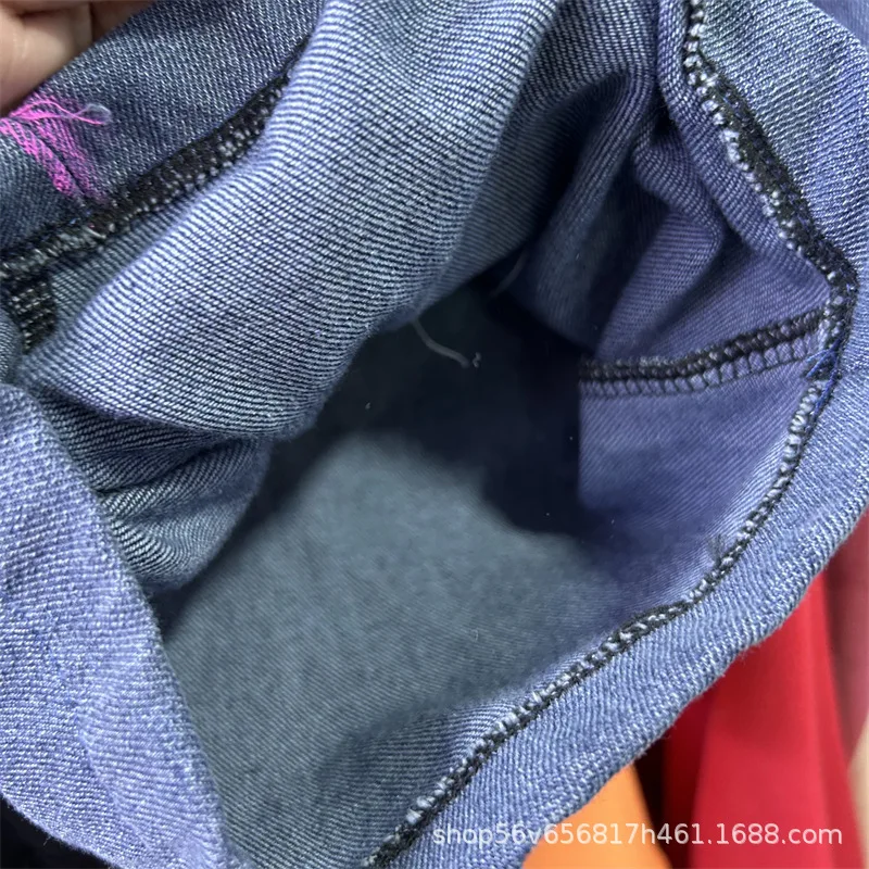 شعبية تصميم المطبوعة الجينز دعوى الكرتون فضفاضة طويلة الأكمام الدنيم قميص أعلى مرونة الخصر واسعة الساق السراويل الطويلة قطعتين مجموعة