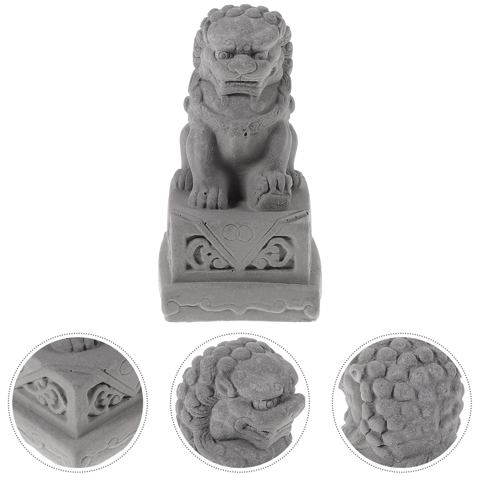 2Pcs Stone Lion Decoration Simulated Cement Statue for Aquarium Desktop Garden Home Office Adornments Mini Lion Figurine