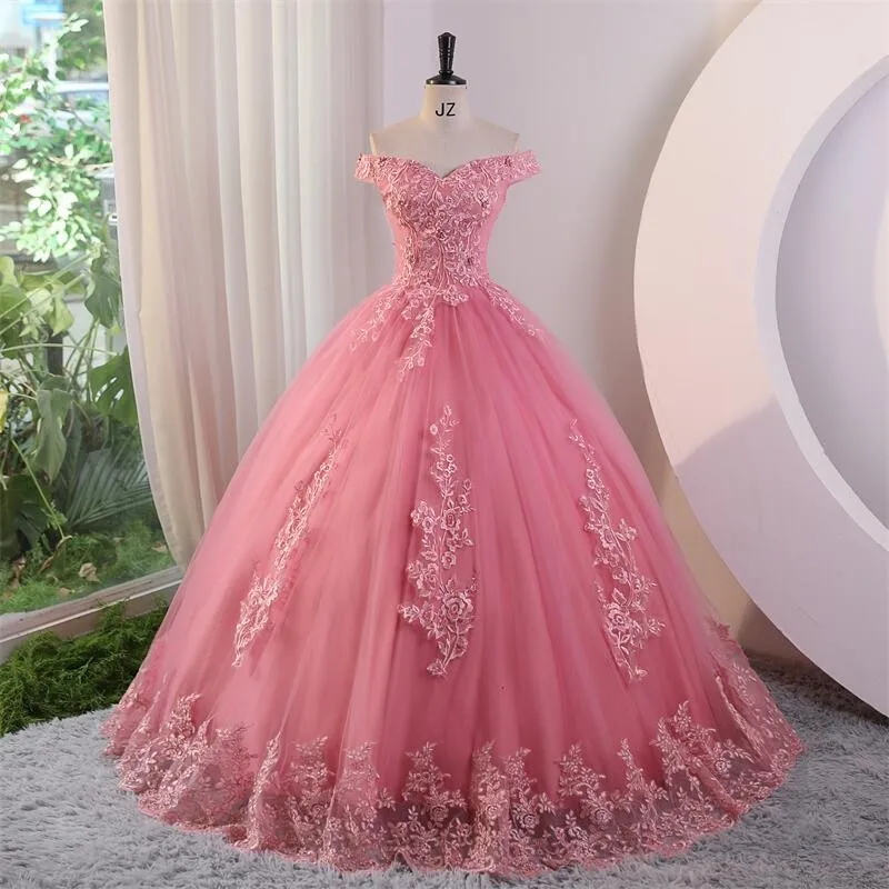 Ashley Gloria rosa Quince anera Kleider süße Blume Party kleid Luxus Spitze Ballkleid echtes Foto Ballkleid Boho Vestidos