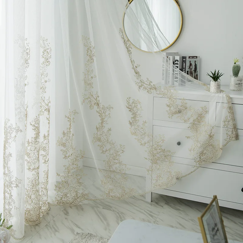 High-grade Opaque Embroidered Beautiful Retro Balcony Bedroom Window Screen Princess Gauze Custom Size