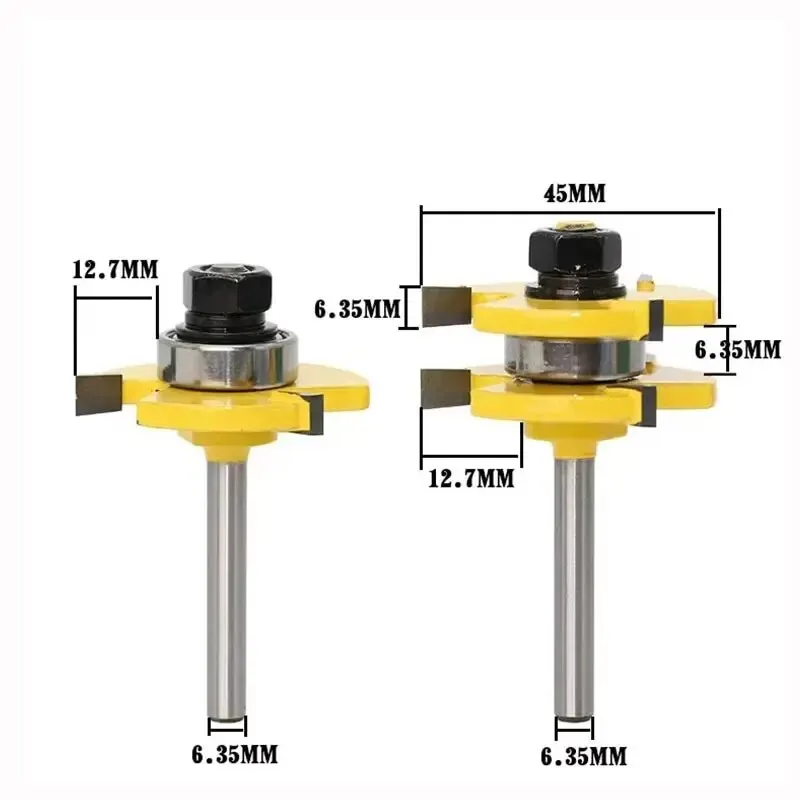 2PCS Woodworking Milling Cutter 3 Teeth T Shaped Tenon Square Tooth Floor Splicing Knife Carving Knives