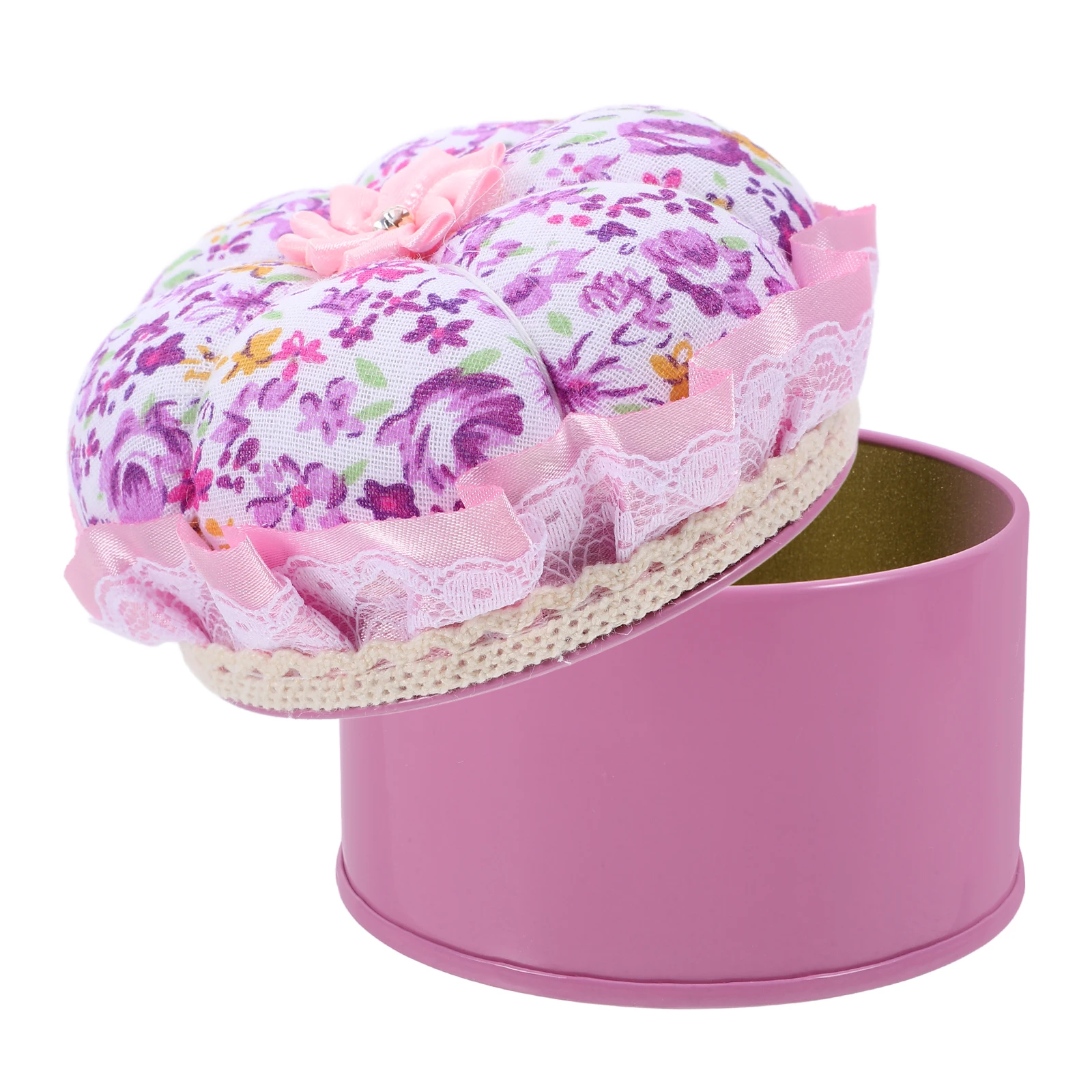 

Multifunctional Sewing Kit Needle Storage Box Fabric Tinplate Compact Pin Cushion Unique Floral Design Pumpkin Shaped for Home