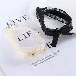 Korean Kawaii Lolita Bowknot Bell Pendant Necklace Sexy Lace Choker Collar for Girls Cosplay Party Fashion Jewelry