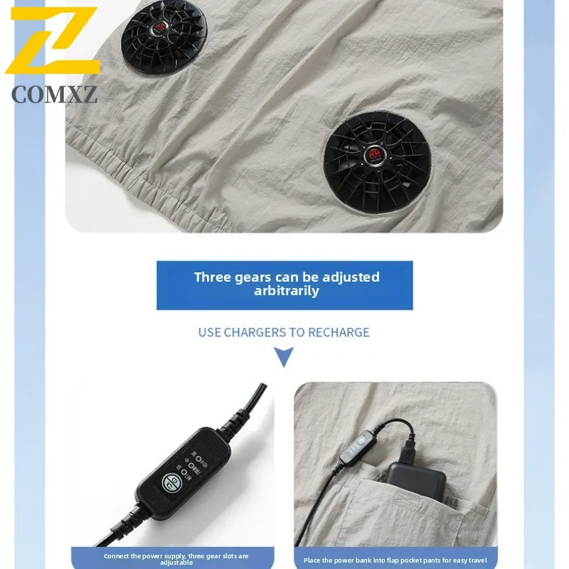ฤดูร้อนพัดลมตกปลาเสื้อแจ็คเก็ตน้ําแข็งผู้ชายครีมกันแดด Coat เครื่องปรับอากาศเครื่องทําความเย็นเสื้อผ้าคู่อเนกประสงค์ Cooling Windbreaker