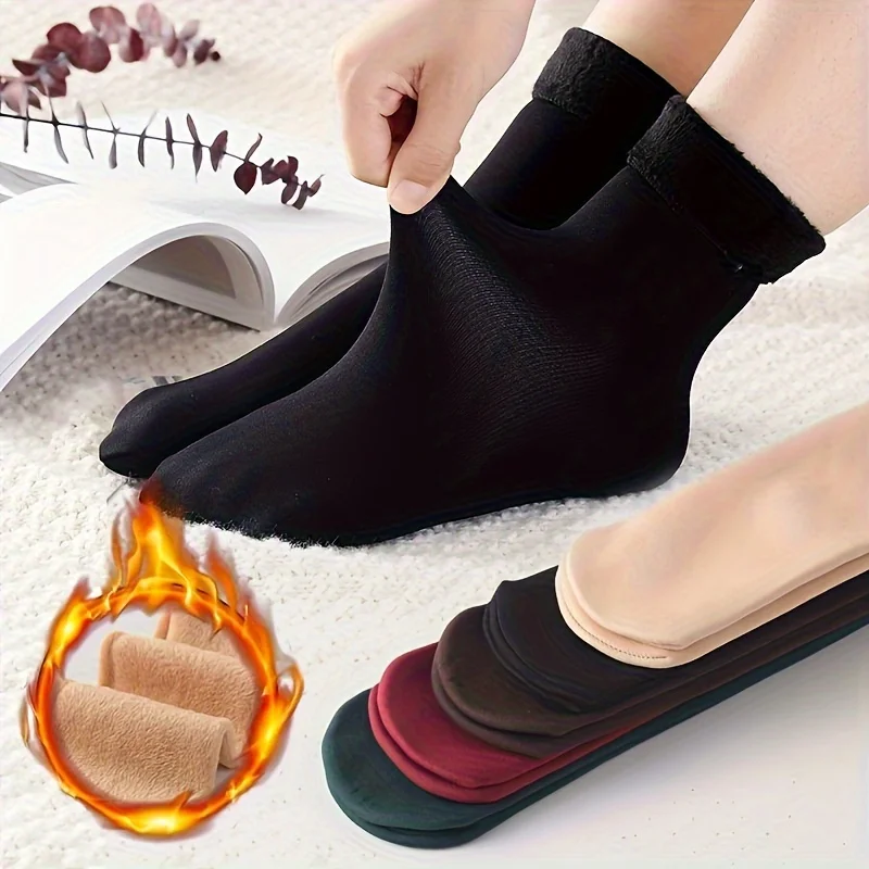 5 Pairs Women's Thermal Winter Socks - Cold-Resistant Self- Thickened Velvet Socks with Elastic Cuff,Indoor Outdoor Floor Socks
