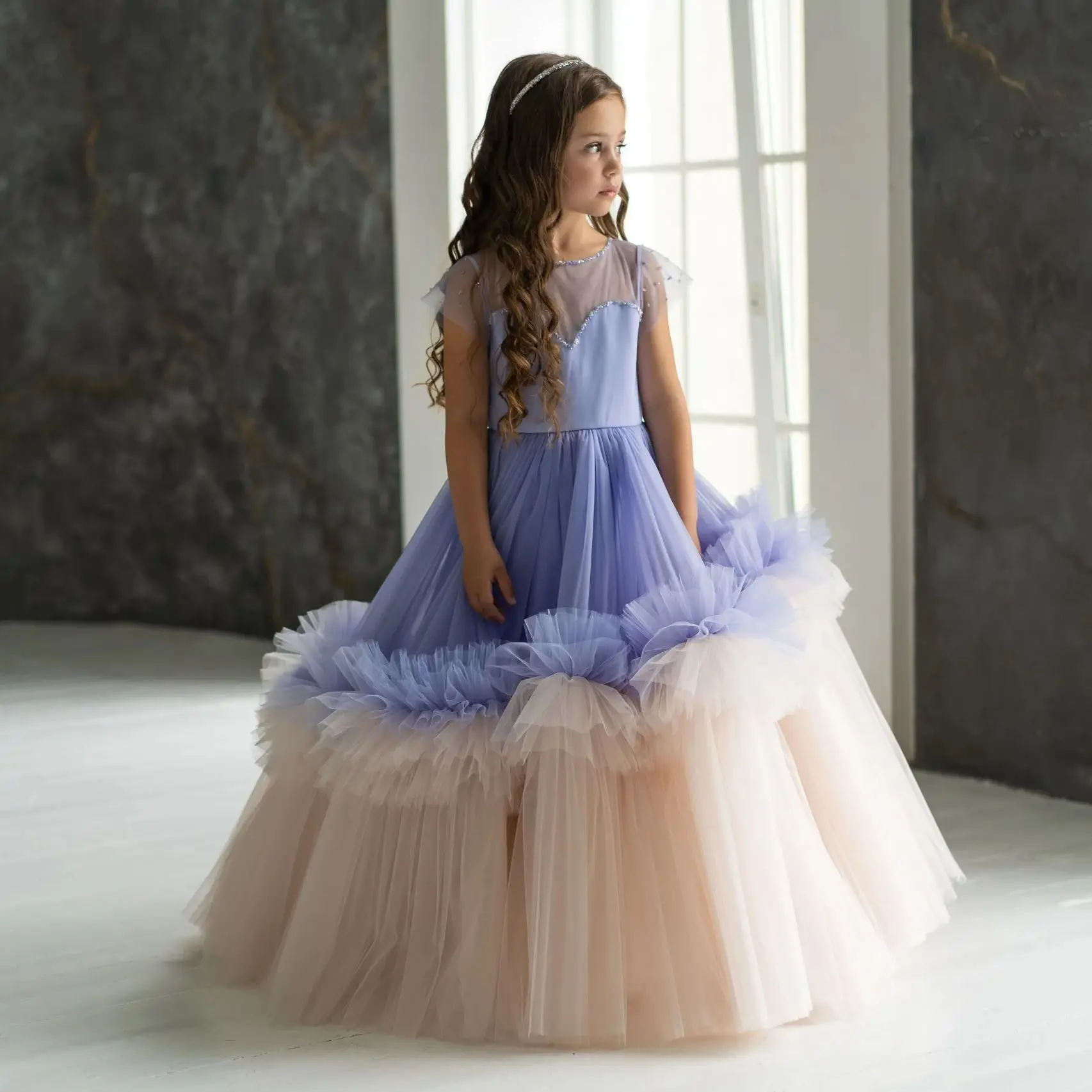 

Boho Flower Girl Dresses for Wedding Customized Mix Tulle Flowergirl Dress Baby Girls Birthday Party First Communion Gowns