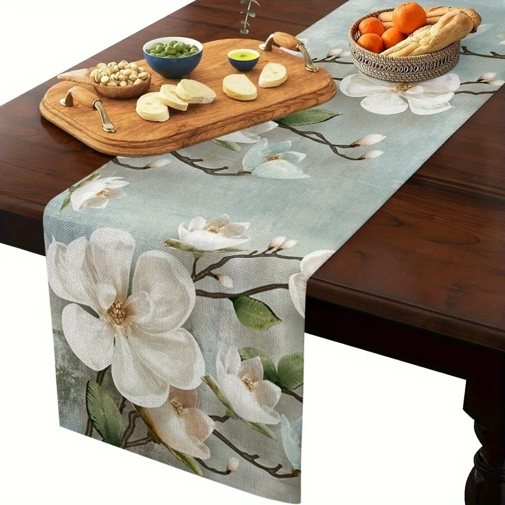 1 Piece of Modern Painting Art Magnolia Table Runner, Suitable for Farmhouse, Indoor, Kitchen, Celebrations, Table Decoration, Restaurant and Banquet Decoration Supplies