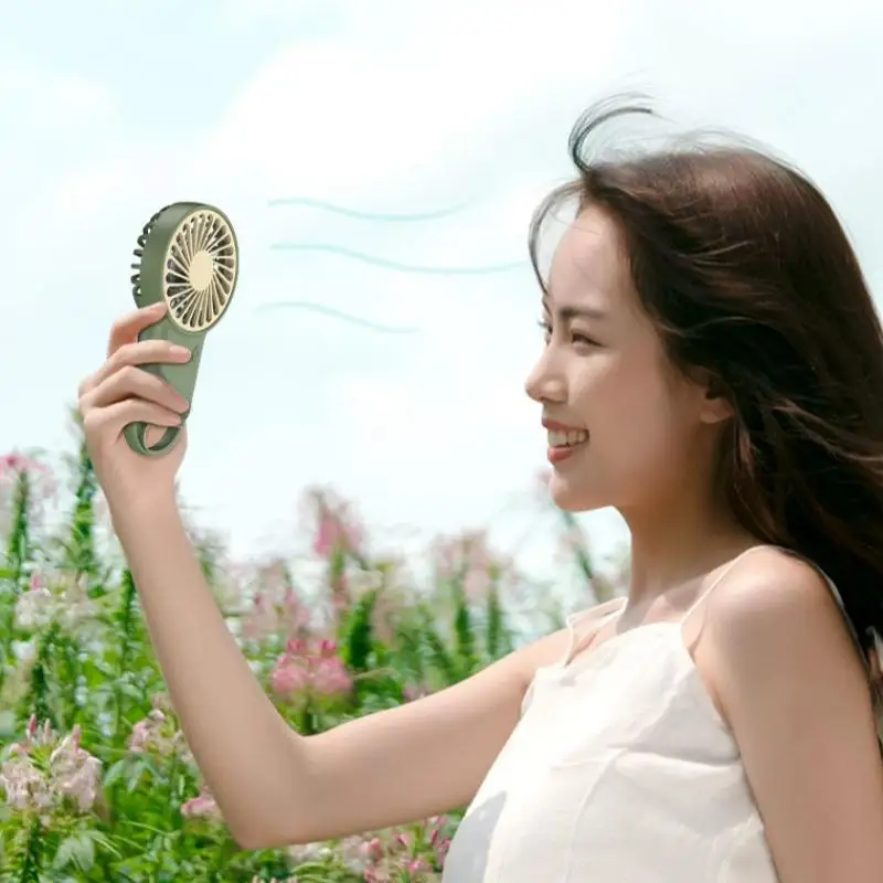 Lightweight Summer Rechargeable Mini Handheld Fan Strong Airflow Built In Hook For Office Home Outdoor Travel Use