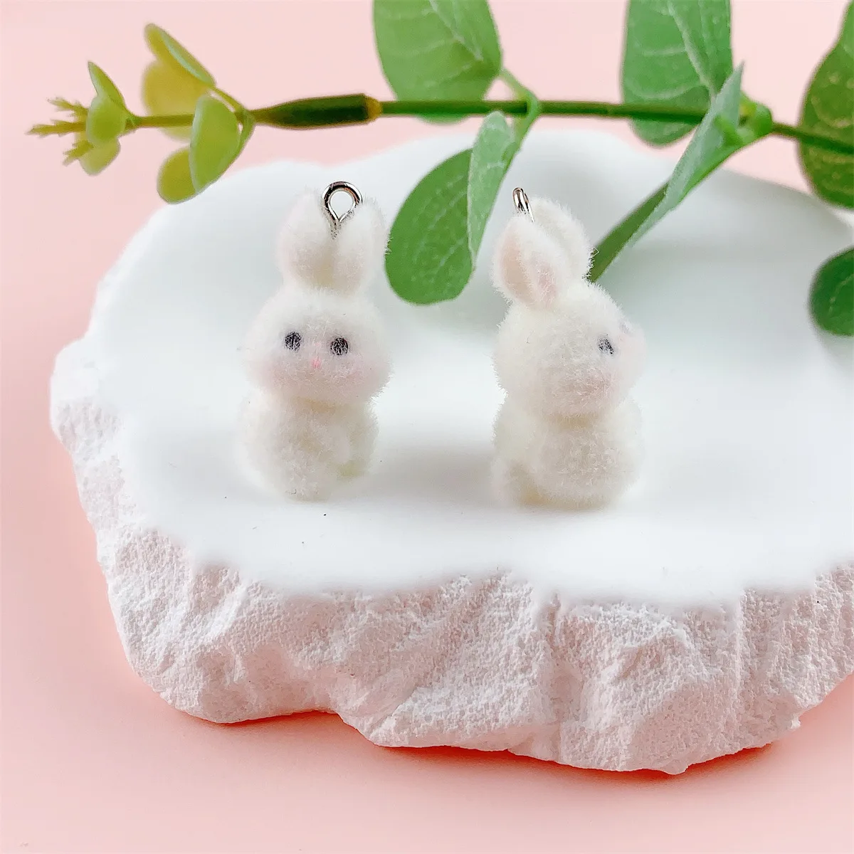 20Pcs 3D Cute Colorful Bunny Charms Plush Mini Animal Rabbit Pendant For Phone Bag Keychain Earrings DIY Crafts Jewelry Make