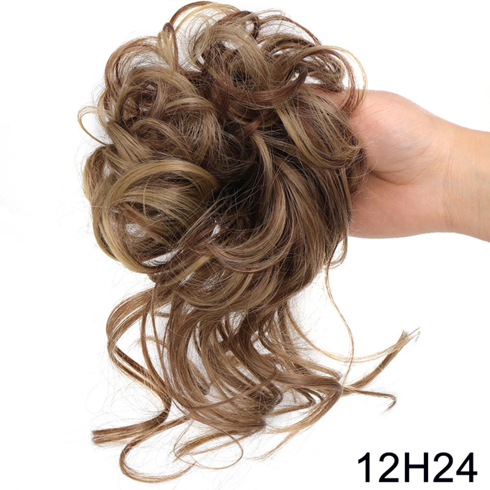 Women Wig Bun,Fashion Messy Long Chignon Elastic Hair Rings for Daily Use,Reusable Wave Curly Loose Bun Hairpieces Extensions