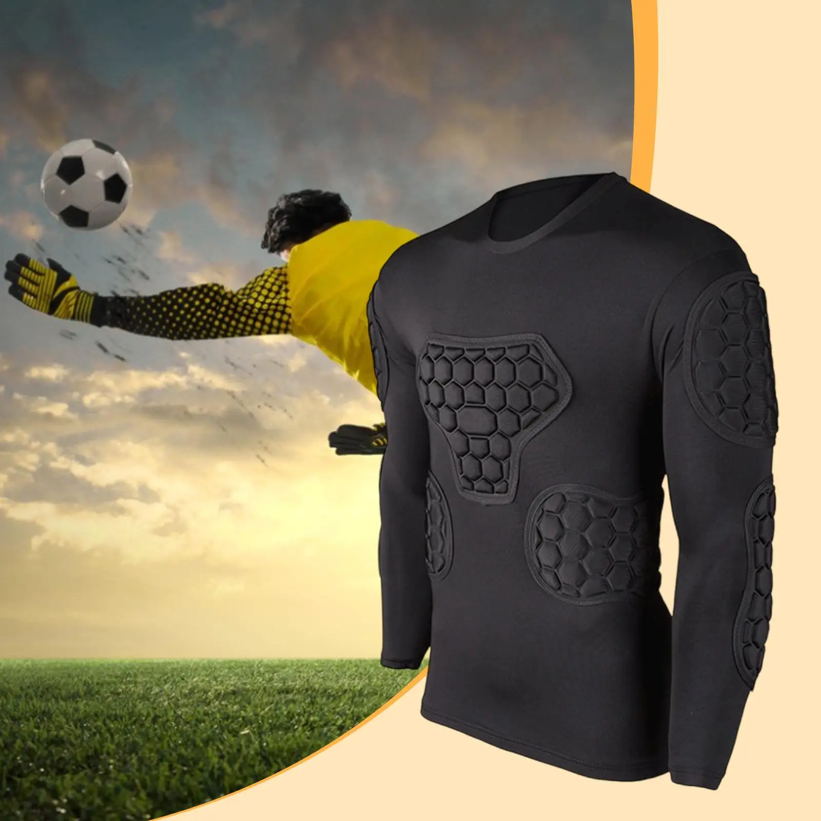 Camisa de compressão de futebol acolchoada masculina com proteção aprimorada de baço manga comprida
