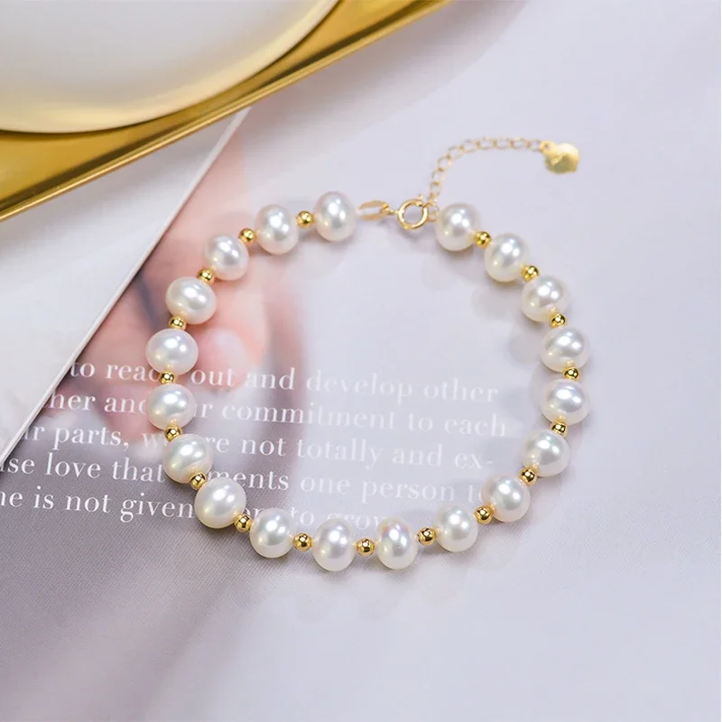 

Real Natural Freshwater Pearl Gold Bracelet Woman,Vintage 18k Gold Pearl Bracelet Jewelry Baby Girl Wife Annniversary Gift White