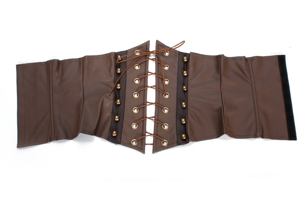 Brown Steampunk Corset Gothic Leather Underbust Waist Cincher Bustiers Pirate Costume