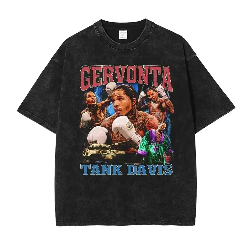 Camisetas sin mangas de Gervonta Davis, camiseta Vintage lavada de Ali Jr, camiseta de campeón de boxeo de manga corta de gran tamaño, camisetas de algodón para hombres