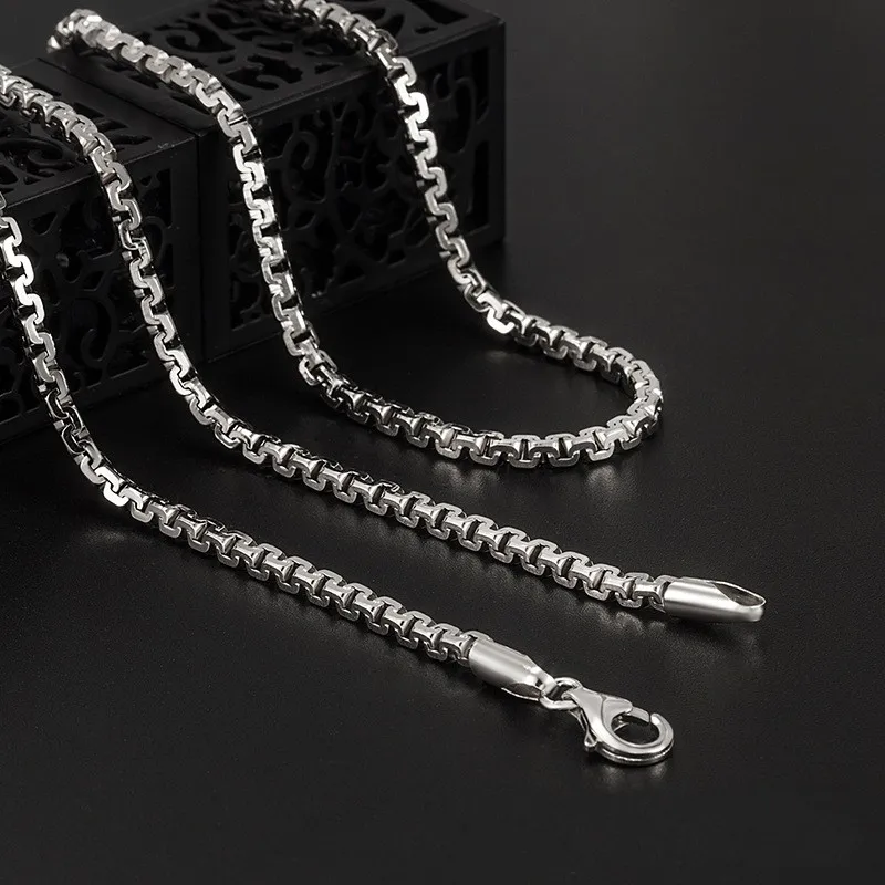BOCAI S925 Silver Necklace for Men Fashionable Hip-Hop Personality Twill Box Chain Exquisite Holiday Gift Jewelry Wholesa