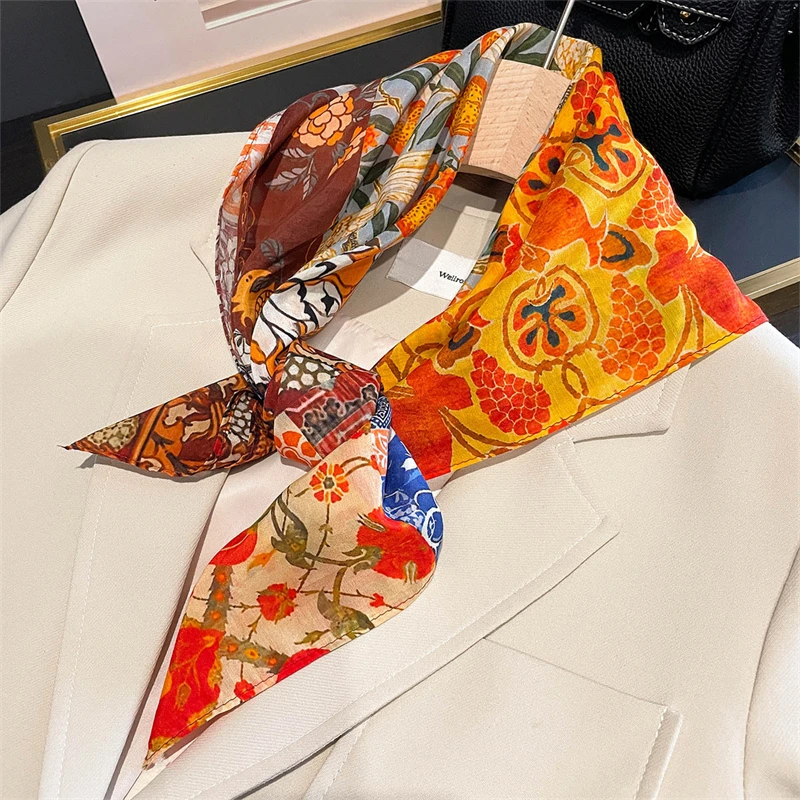 Women Silk Scarf 2025 Small Cotton Neck Scarves For Ladies New Luxury Brand Handkerchief Square Bag Scarfs Female Head Bandana