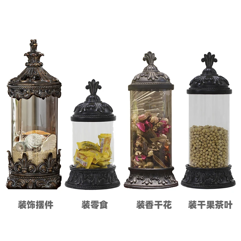 

American light luxury gold retro glass sealed jar storage jar decorative jar ornament