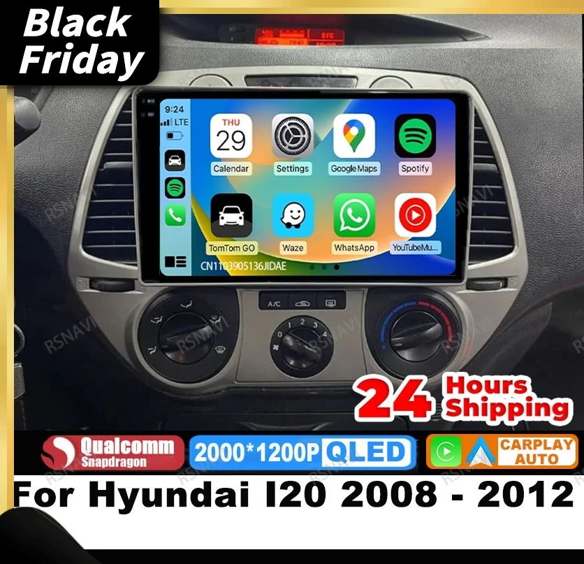 Car Radio Android 15 For Hyundai I20 2008 - 2012 GPS DSP BT DVD Head Unit Stereo 4G LTE Wireless Carplay Auto Autoradio 5G WIFI