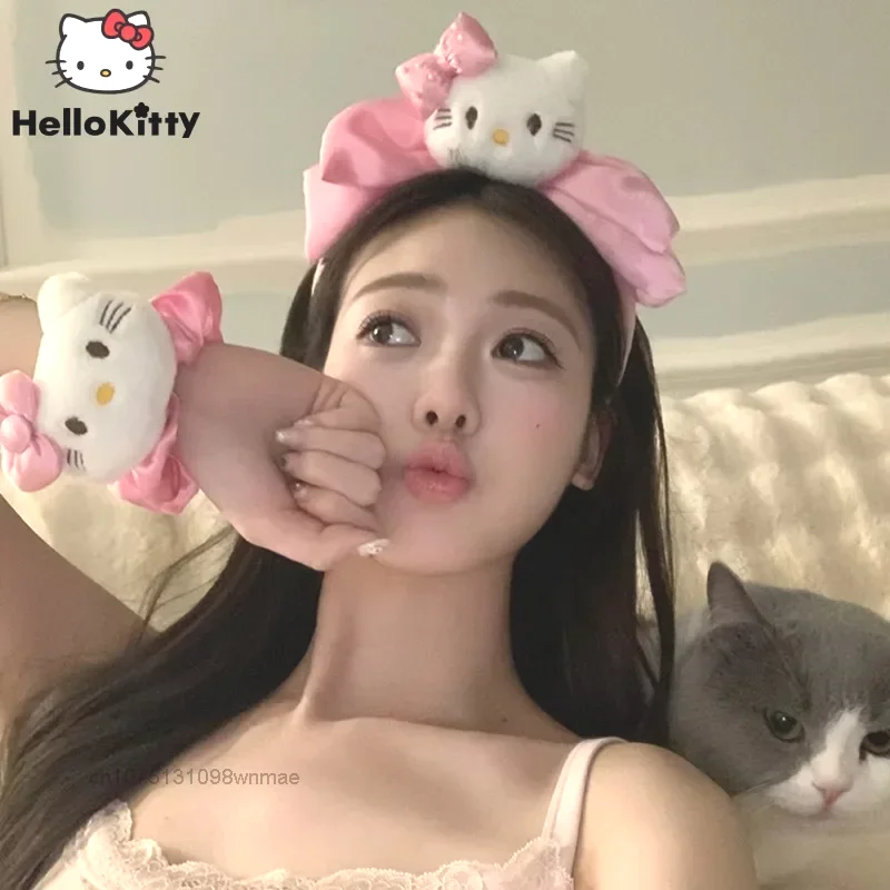 

Sanrio Hello Kitty Bow Милый розовый обруч для волос для женщин, веревка для волос с милым мультяшным рисунком, резинки для волос Kawaii, обруч для головы и головные уборы, Новинка